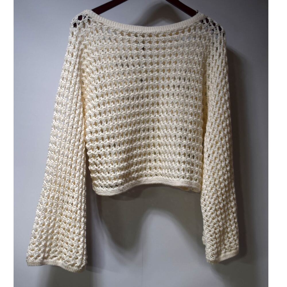 Banana Republic Cream Open Knit Cropped Sweater Long Sleeve Boho Size Large NWT